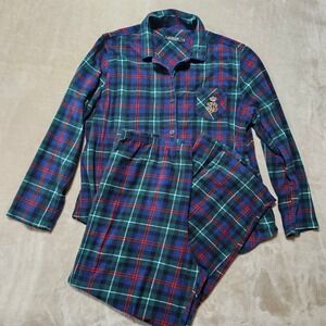 Lauren Ralph Lauren Womens XL Fleece Pajama Set Tartan Plaid Christmas LRL Crest